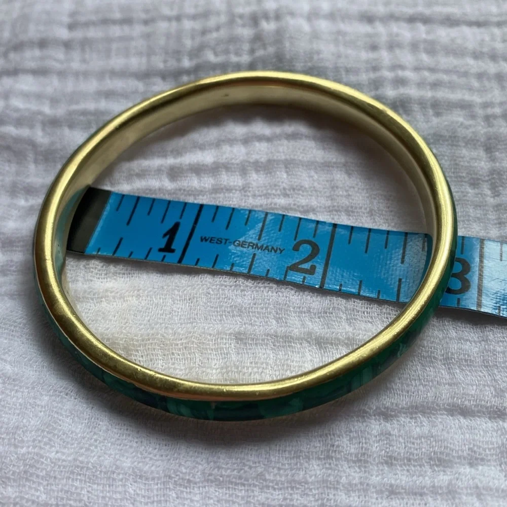 Malachite Brass Bangle Green Vintage Gold‎ Bracelet - Picture 15 of 17